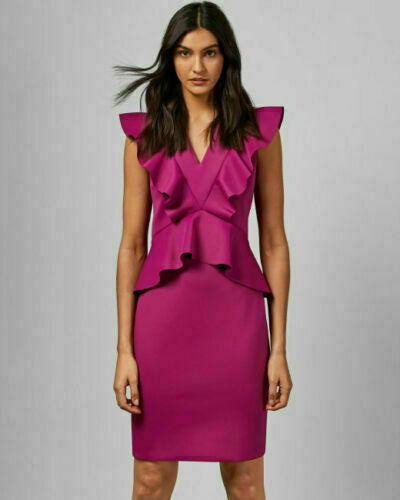 Ted Baker Pink Alair Ruffle Peplum Bodycon Dress