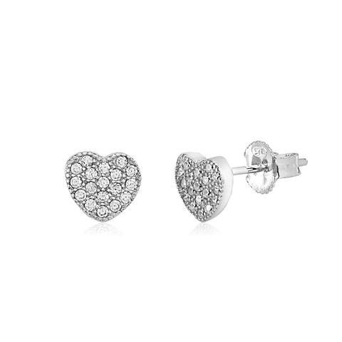 Unicorn J Heart Earrings in Sterling Silver with CZ Pavé