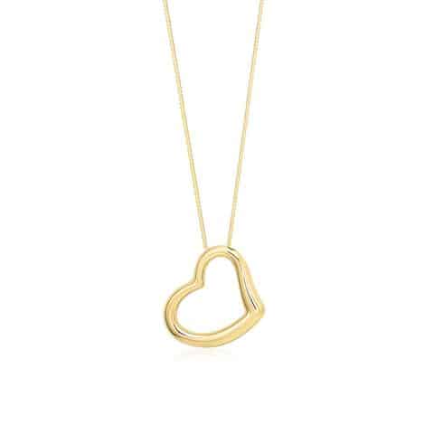 Unicorn J Floating Puff Open Heart Fancy Pendant Necklace 14K Yellow Gold  16"
