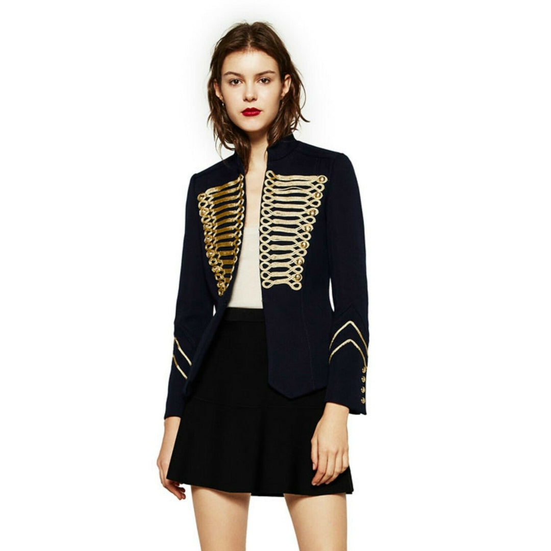 ZARA Navy Blue Military Style Jacket Gold Toggles Authentic Woman