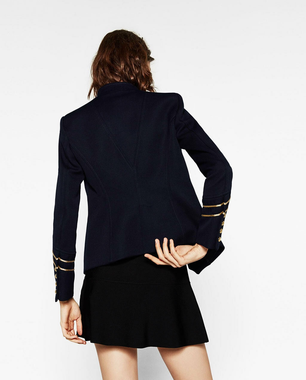 ZARA Navy Blue Military Style Jacket Gold Toggles Authentic Woman