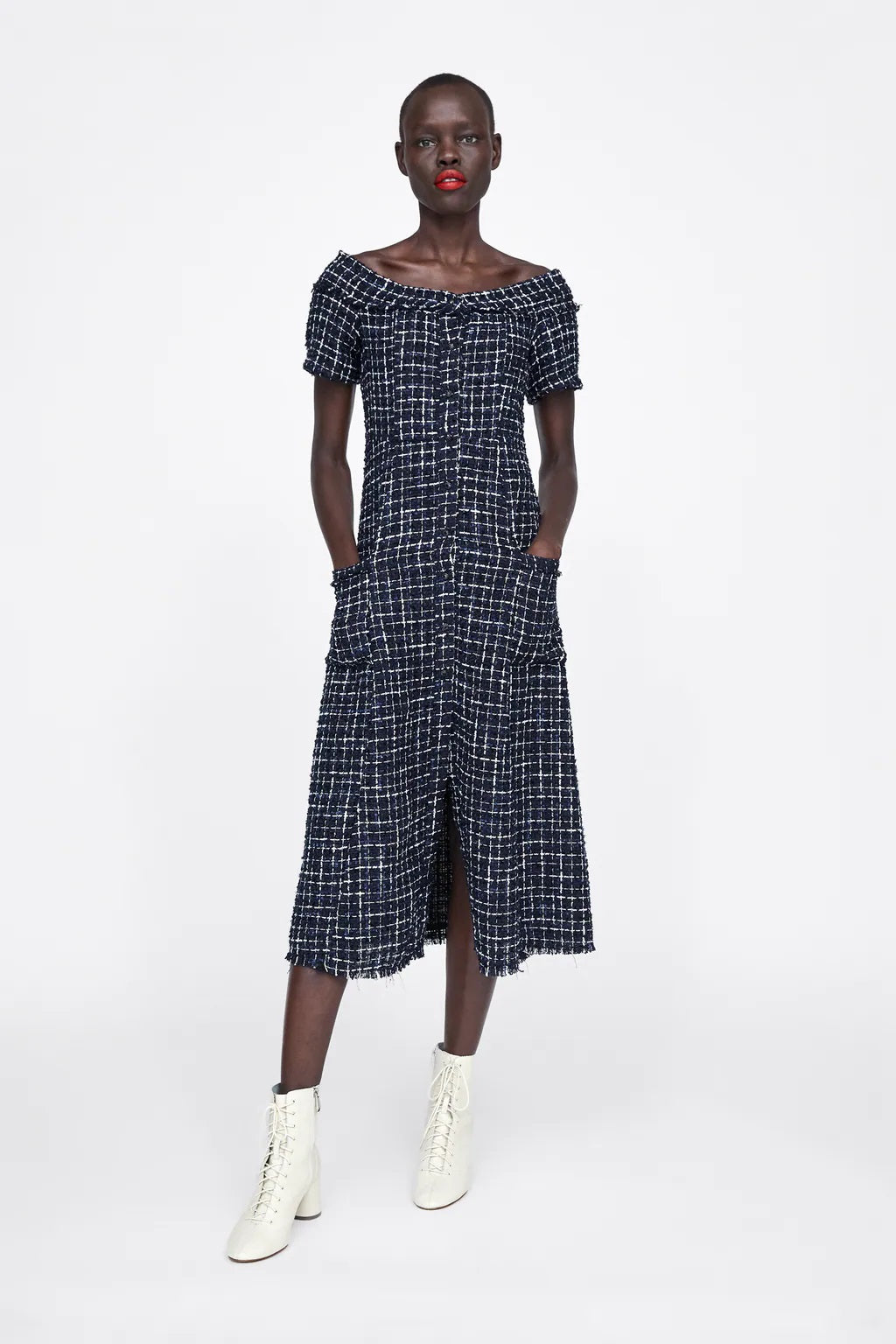 ZARA Zara Blue Tweed Midi Dress 19610