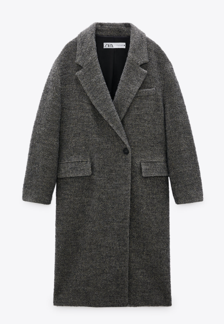 ZARA Wool Blend Oversized Coat Gray Lapel Collar