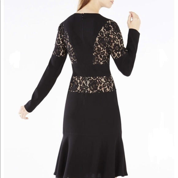 BCBGMaxAzria Krizia Lace-Blocked Flounce Hem Dress