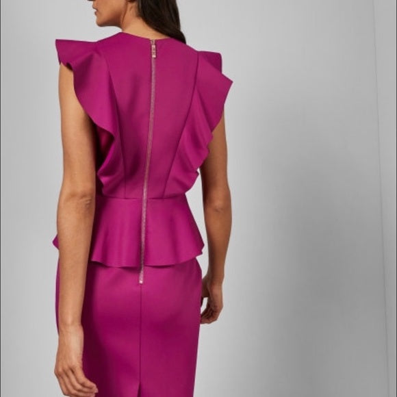 Ted Baker Pink Alair Ruffle Peplum Bodycon Dress